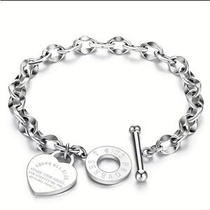Silver Heart Proverbs 4:23 Toggle Bracelet 
